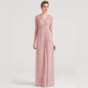 NWT V-Neck Floor-Length Chiffon Lace Evening Dress